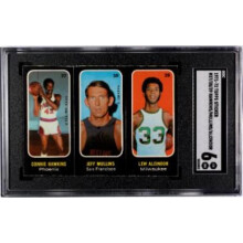RDB Holdings & Consulting CTBL-040999 No.37-38-39 Lew Alcindor-Connie Hawkins-Jeff Mullins 1971-1972 Topps NBA Sticker Card - SGC Graded 6 EX-NM