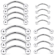 Hoeudjo Bijuterii piercing sprncene 16G O?el chirurgical Barbell curbat cu kit de bile Piercing inel Tragus Bijuterii Silvertone 16 buc 6mm 8mm