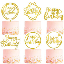 6 pachete de aur tort de aniversare topper set sclipici cu doua fe?e acrilice toppers tort de ziua de na?tere/cupcake toppers decora?iuni de na?t