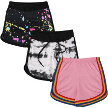 (9-10 Years, 3 Pack C) Kids Girls Shorts Contrast Athletic Gym Wear