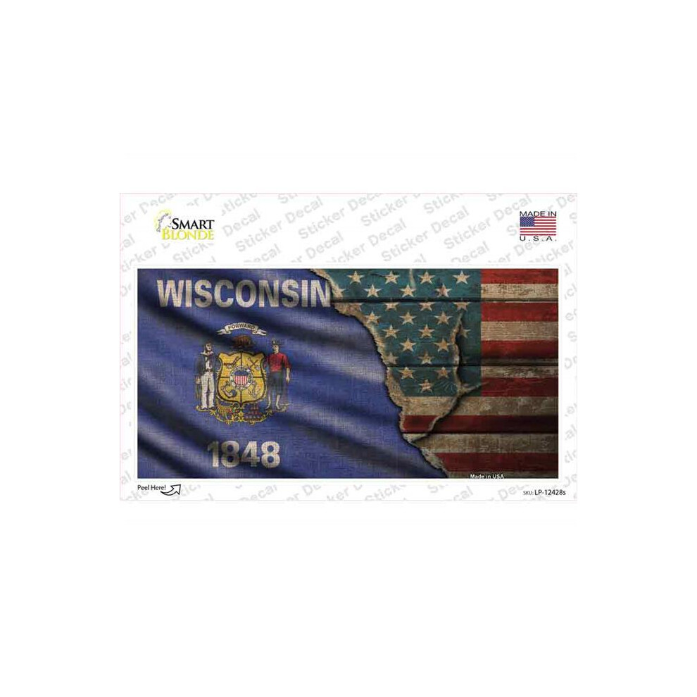 Smart Blonde Lp-12428S-M Wisconsin & American Flag Novelty Sticker Decal - Medium 731997863872