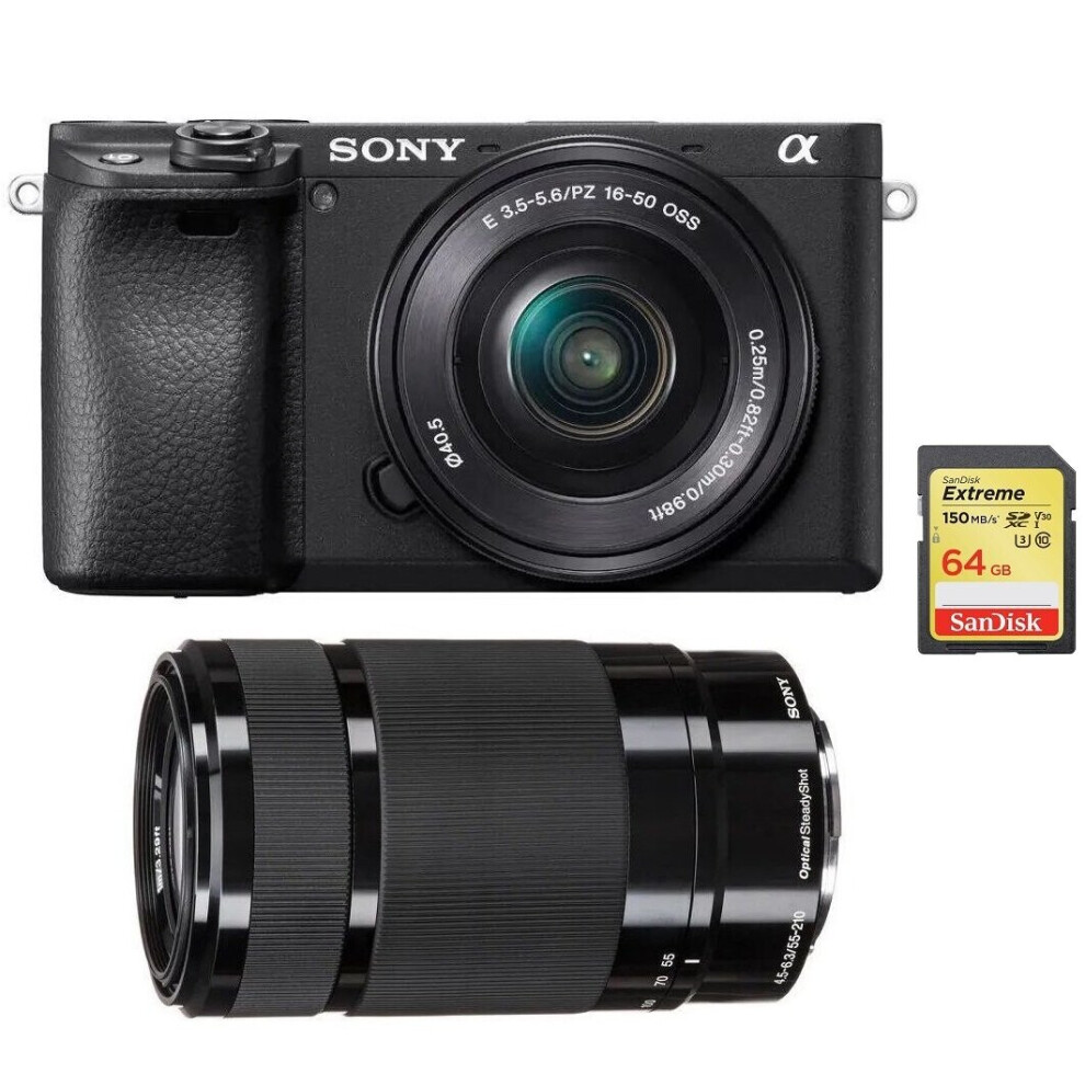 SONY A6400 Black + SONY SEL 16-50MM + SONY SEL 55-210MM + 64GB SD card