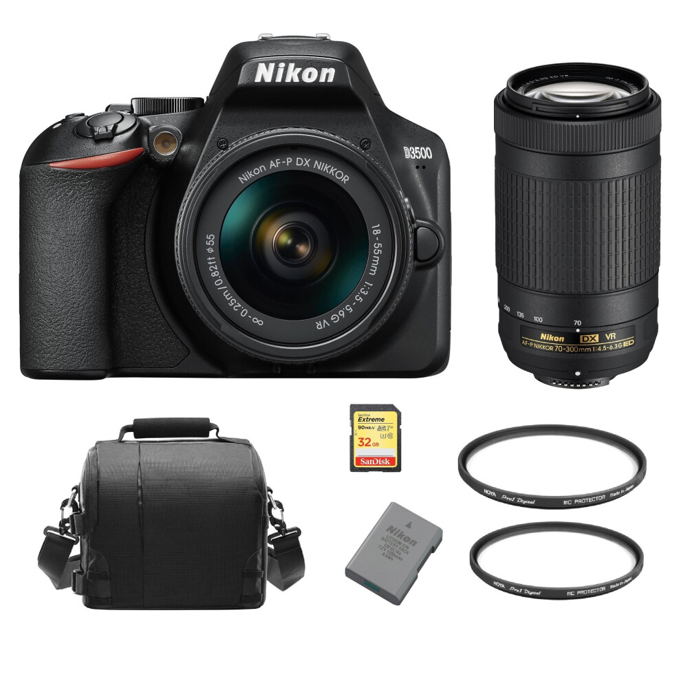 NIKON D3500 KIT 18-55mm VR+70-300MM VR+32G card+Bag+EN-EL14A+Protector