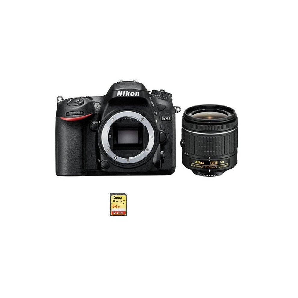 Nikon D7200 + Af-P Dx 18-55Mm F3.5-5.6G Vr + 64Gb Sd Card