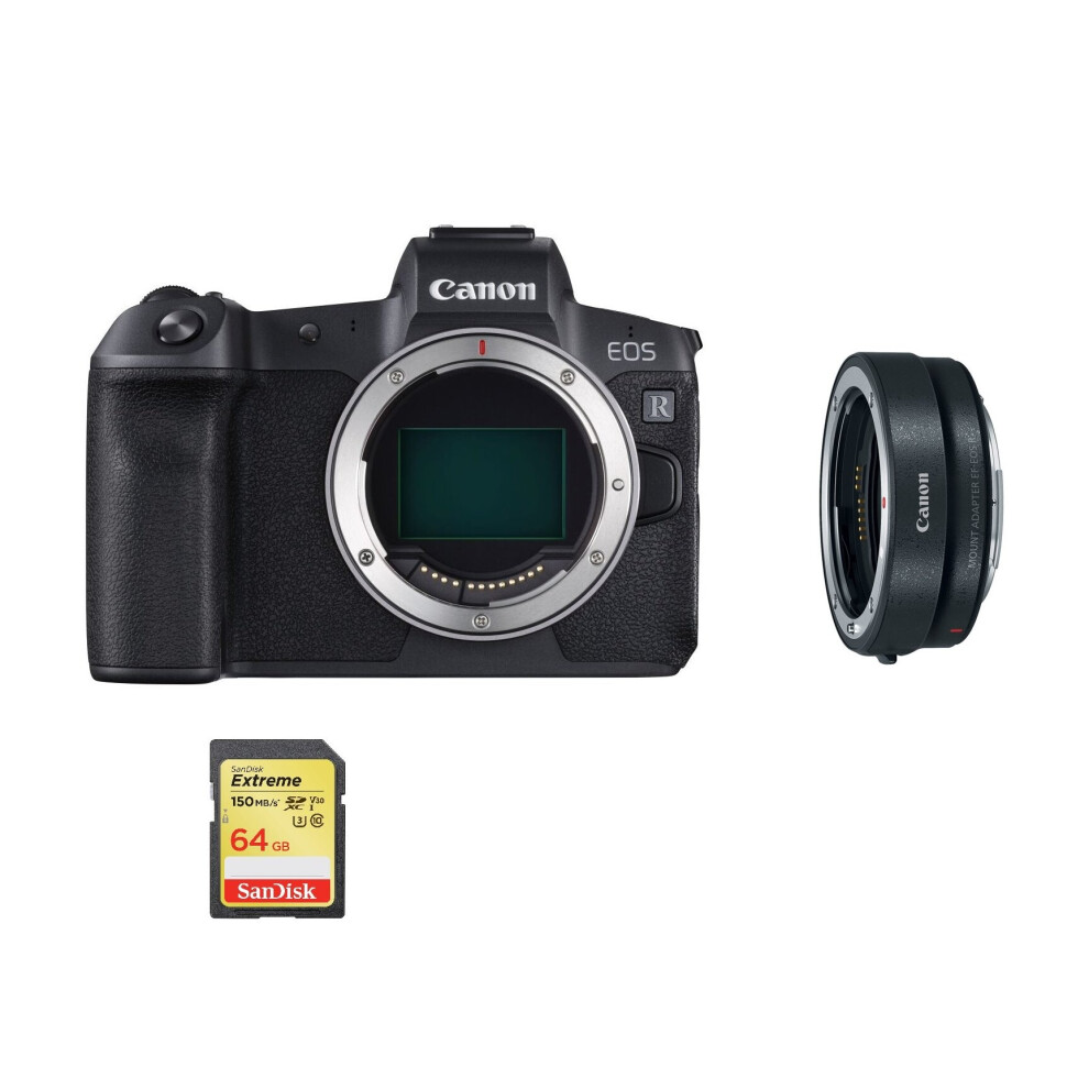 Canon EOS R With EF-EOS R Mount Adapter & 64GB SD Bundle - Black