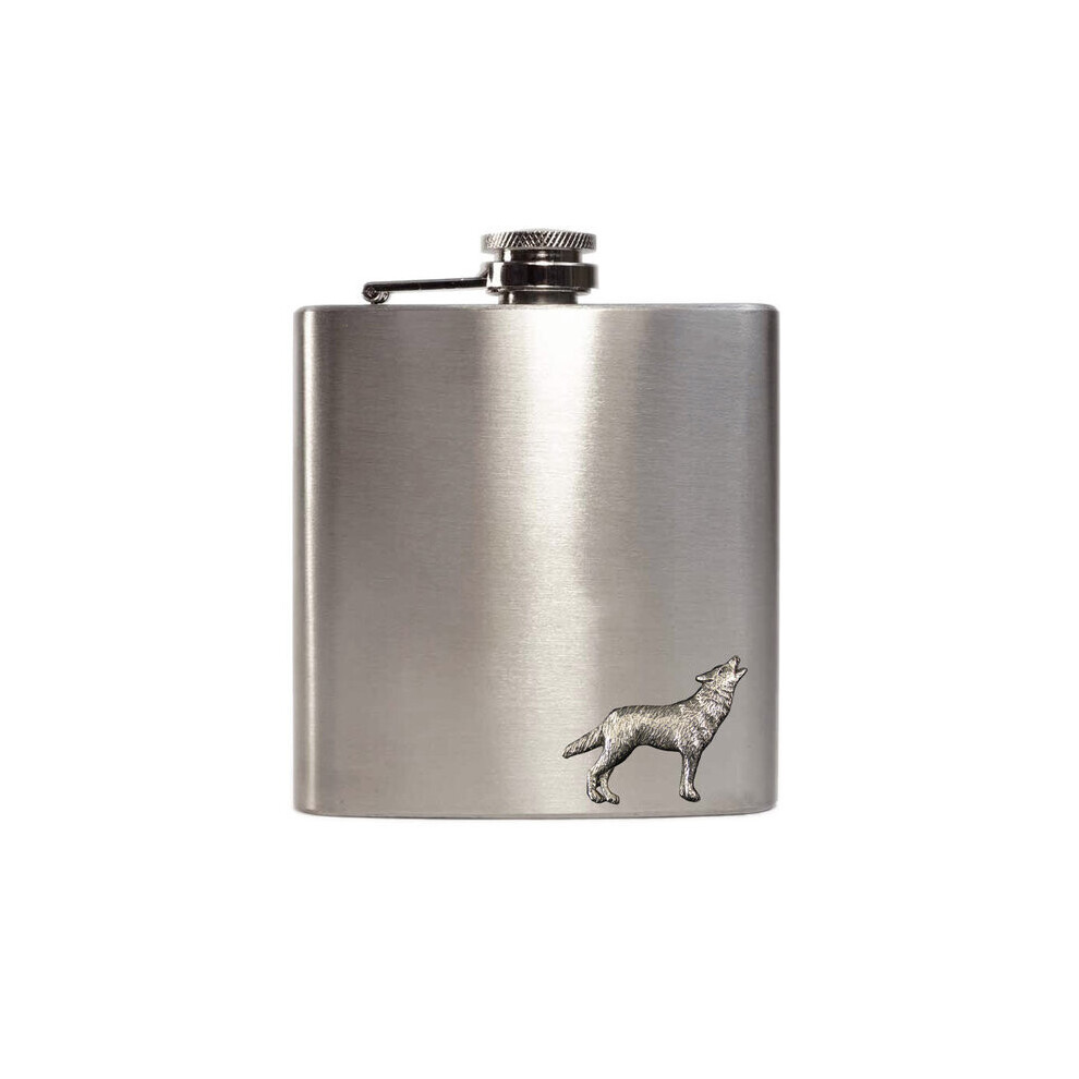 6oz stainless steel howling wolf hip flask