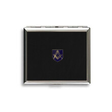 Masonic metal black leather covered cigarette case