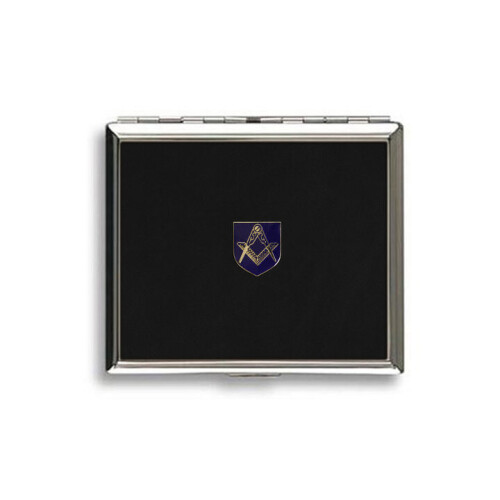Masonic metal black leather covered cigarette case