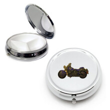 Harley Davidson motorcycle silver round pill box