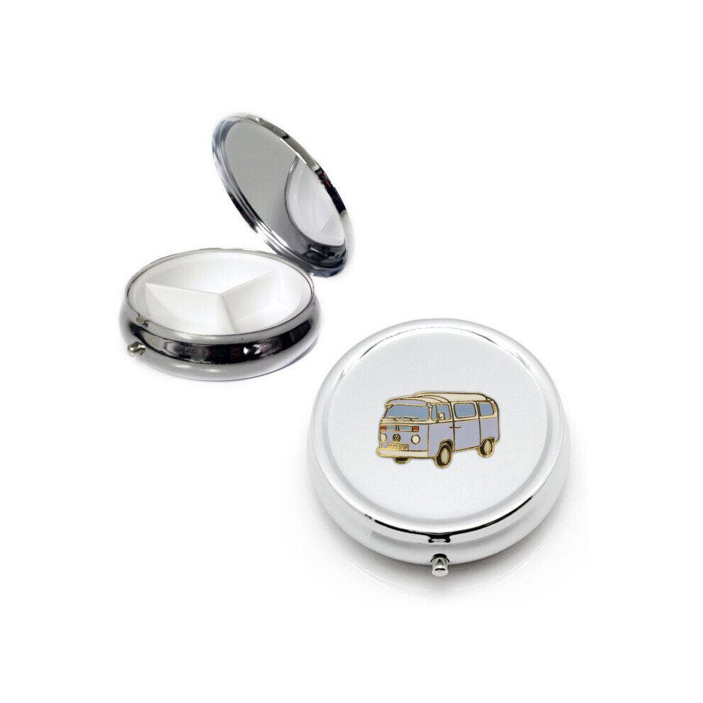 VW camper van silver round pill box