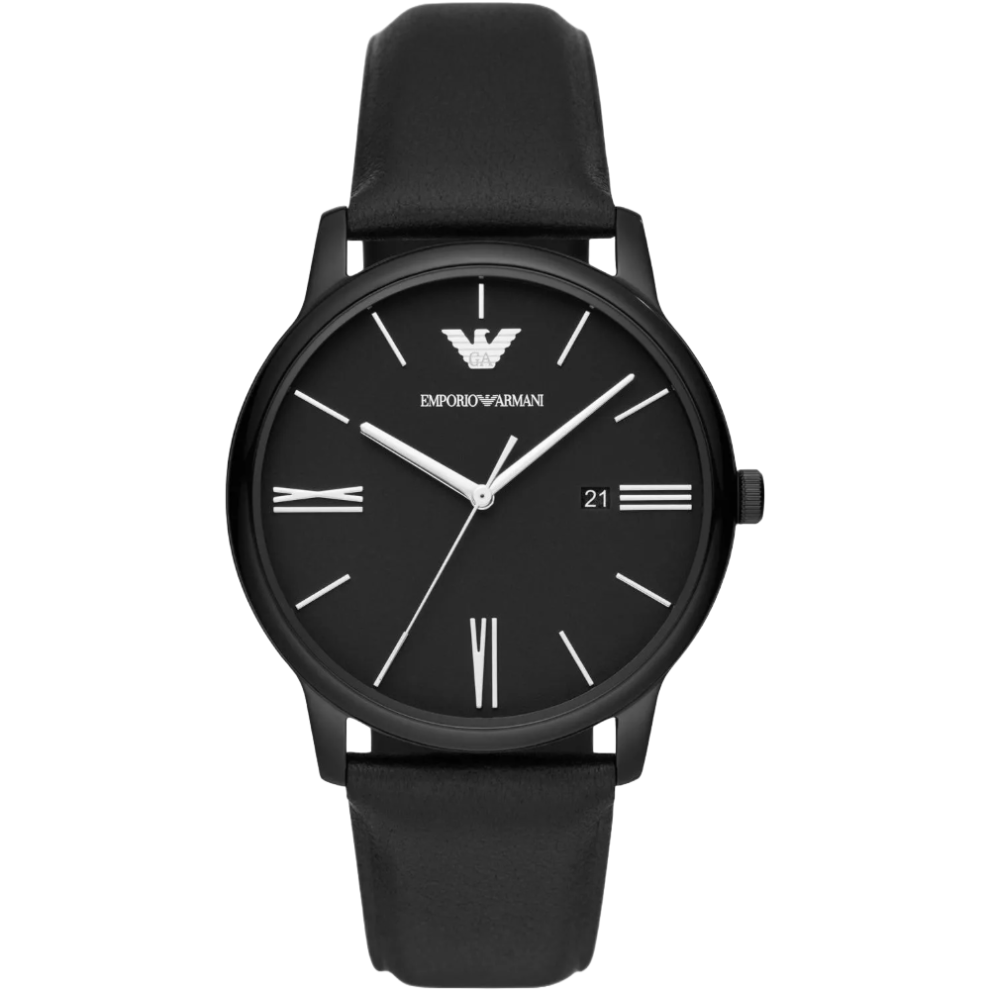 Montre homme Emporio Armani AR11573 Three-Hand Date en cuir noir