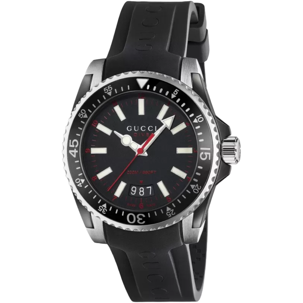 Gucci Ya136303 Dive Dial Silicone Band Men's Watch Black