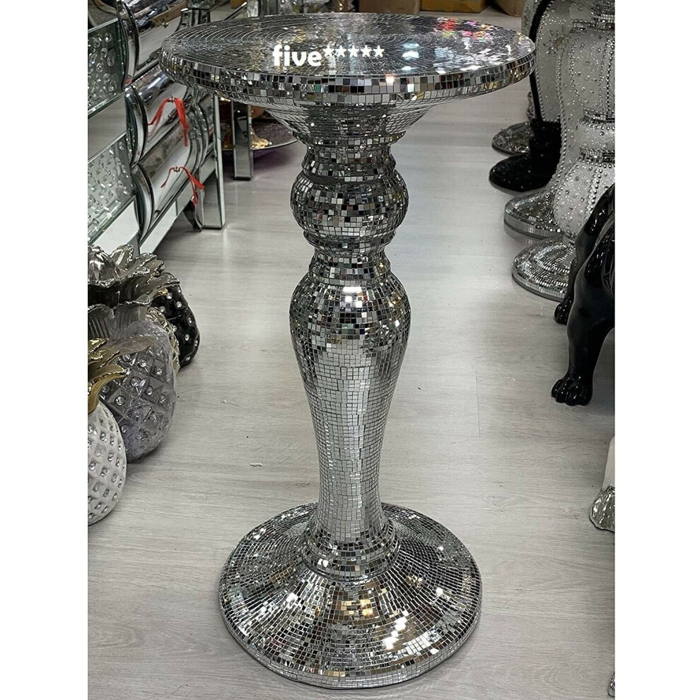 Silver Mirrored Table Modern Flower Stand Bed Side Sparkle Lamp Romany Mosaic UK