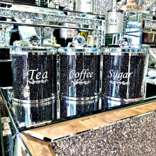 Crushed Diamond Tee Kaffee Zucker CANISTERS Gläser Lagerung Schwarz Kristall