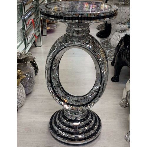 MOSAIC Silver Mirrored Side Table Modern Plant Stands Bed Pearl Sparkle Romany