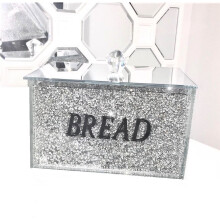 Silver Crushed Diamond Crystal Mirrored Bread Bin Container Kitchen