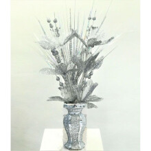 Mosaic Vase and Flowers Diamond Silver Crystal Decorative Mirror Luxury Romany