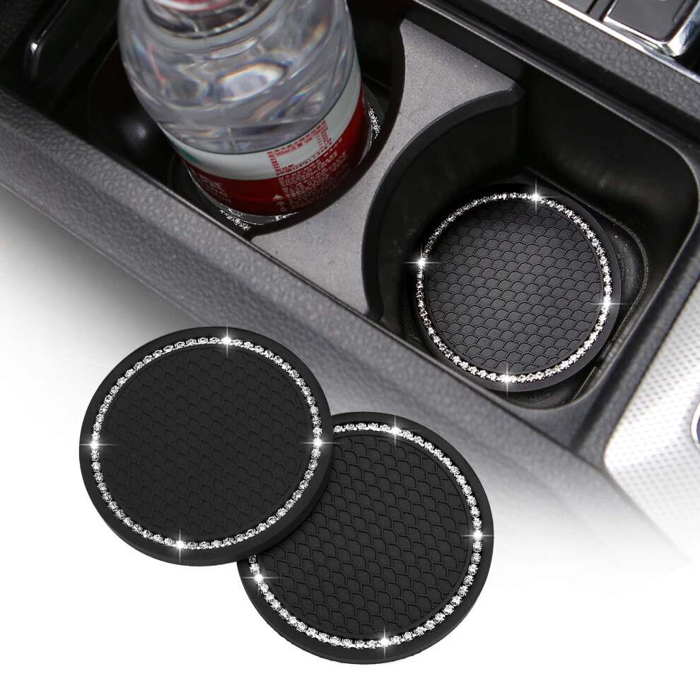 Acodablem 2 Pack Bling Car Cup Holder Insert Coasters 2.75 Inch Soft Crystal Rhinestone Rubber Pad Set Round Auto Drink Coaster Car Interio 784124698557