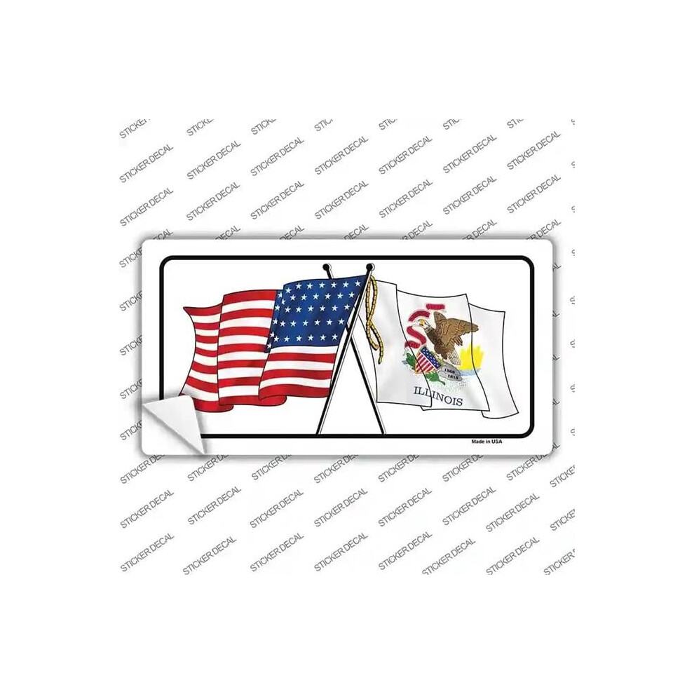 Smart Blonde Lp-11473S-S Illinois Crossed Us Flag Novelty Sticker Decal - Small 731997868501