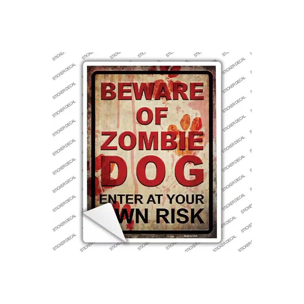 Smart Blonde P-2504S-L Beware Of Zombie Dog Novelty Rectangle Sticker Decal - Large 731997986762