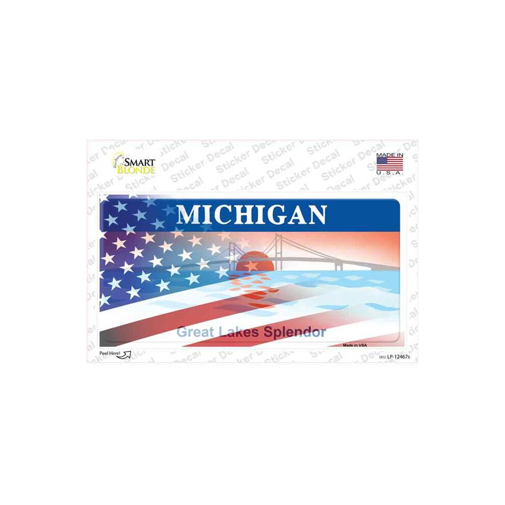Smart Blonde Lp-12467S-M Michigan Half American Flag Novelty Sticker Decal - Medium 731997879446