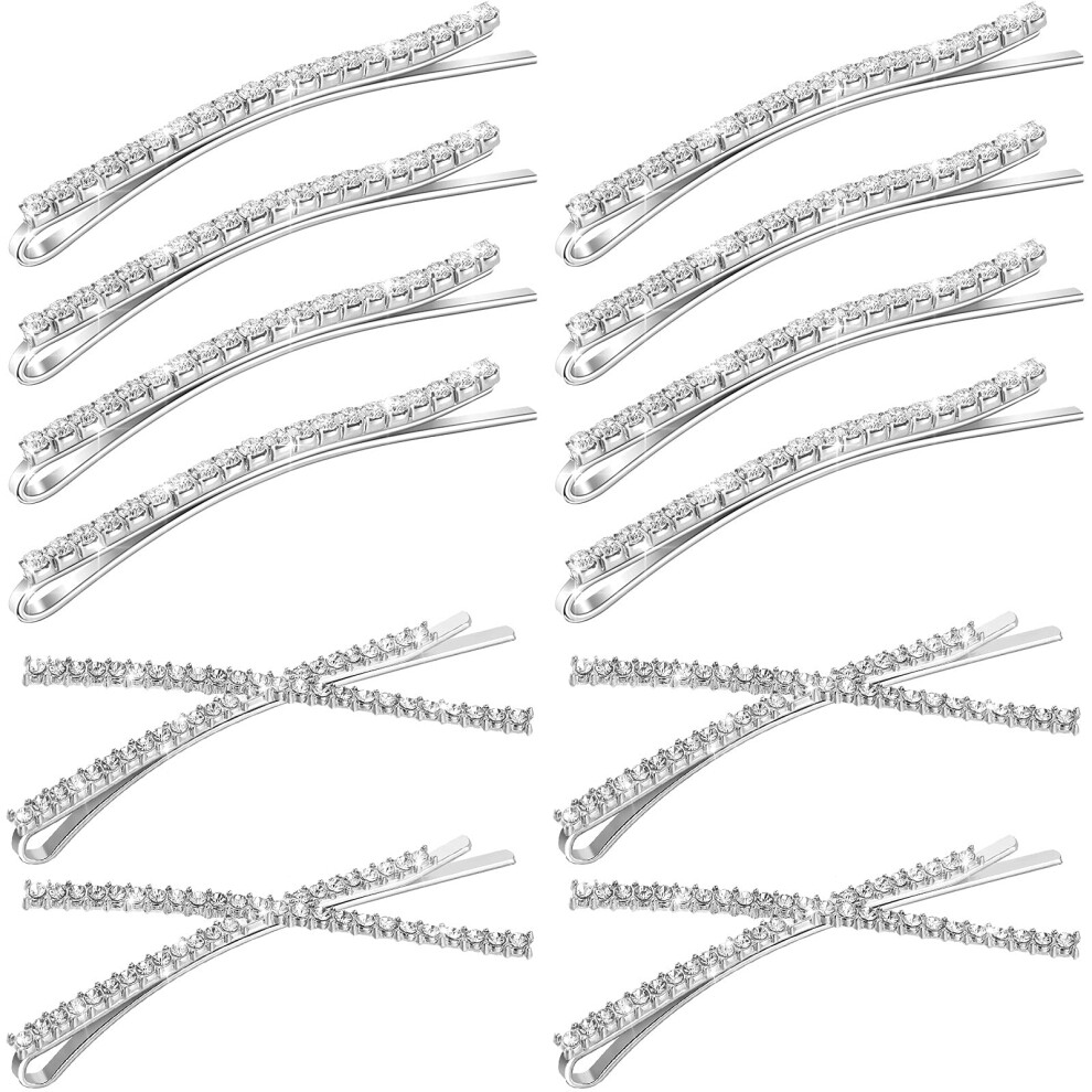 Willbond 12 Pieces Rhinestone Bobby Pins Decorative Fancy Crystal Hair Clips Shiny Metal X Shaped Barrettes Bling Diamond Wedding Bridal Shower Hair