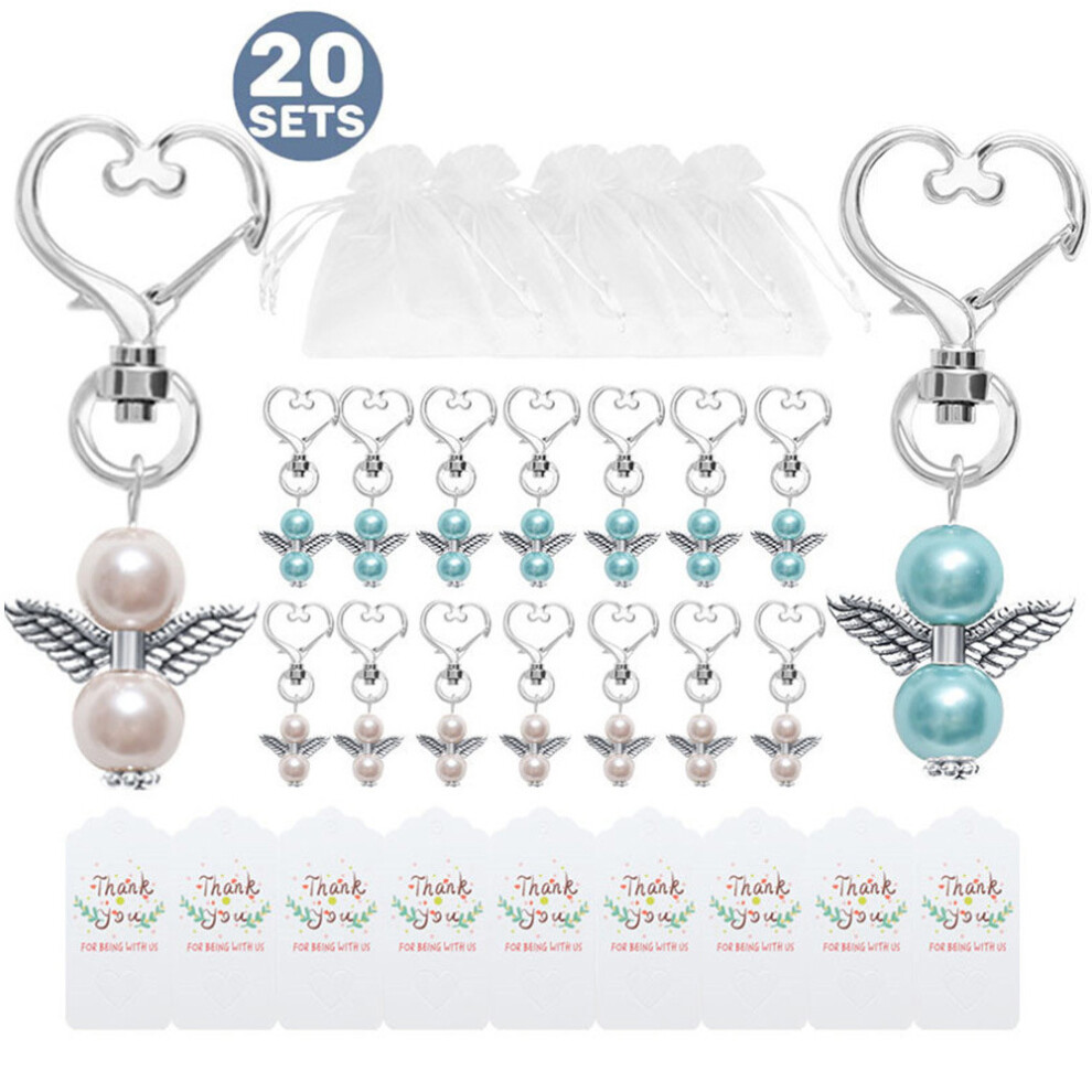 20 sets Guardian Angel Keychain Wedding Party Baptême Mini KeepSake Ailes Pendantes Bijoux décoratifs
