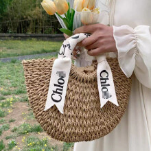 (Khaki medium size) New one-shoulder handbag straw woven tote bag