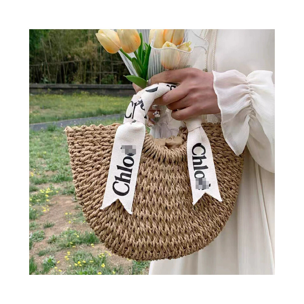 (Khaki Medium Size) New One-Shoulder Handbag Straw Woven Tote Bag Yellow