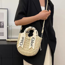 (Off-white trumpet) New one-shoulder handbag straw woven tote bag