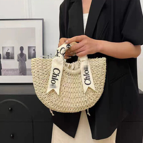 (Off-white medium size) New one-shoulder handbag straw woven tote bag