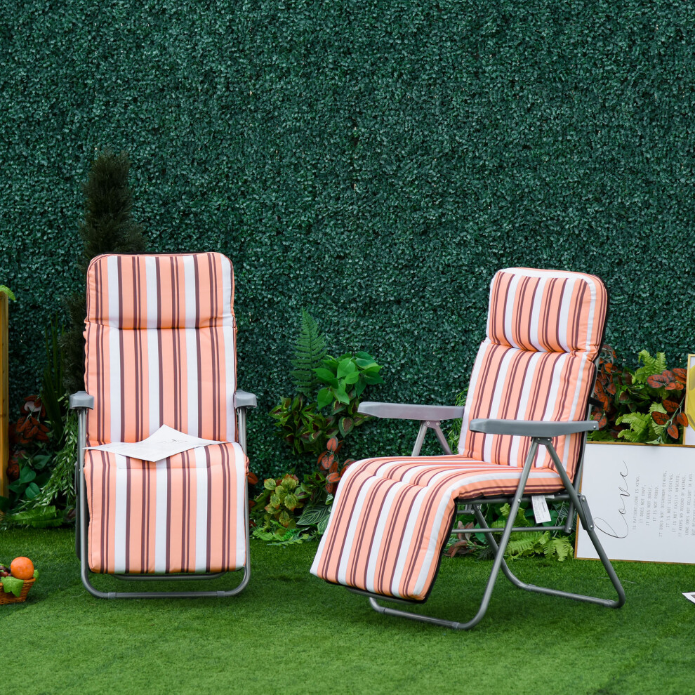 Outsunny Set Of 2 Adjustable Sun Lounger Recliner Reclining Seat Orange/White