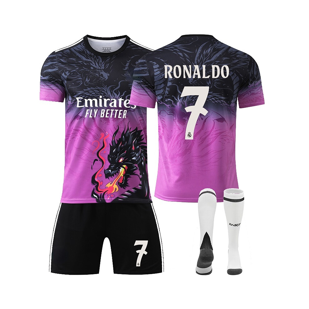 (M) 25/26 The Galactics Popular Dragon Pattern Purple Football Activewear No.7 Ronaldo Fans Football Training Shirt For Kids And Adult