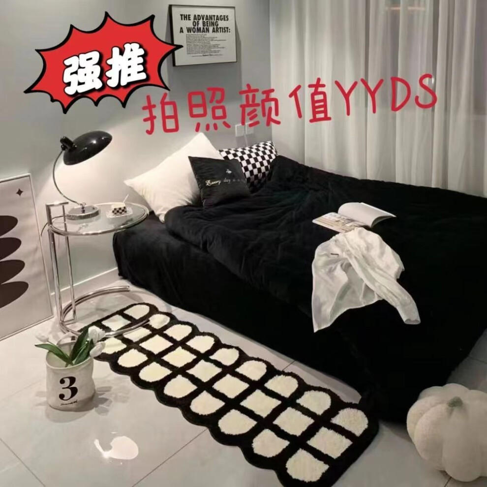 (Chocolate, 60X90cm 23.6X35.4in) Windmill Bedside Blanket, Household Long Strip Bedside Floor Mat Brown