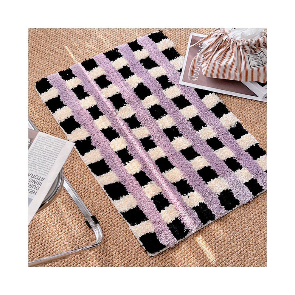 (Grid A, 60X90cm 23.6X35.4in) Chessboard imitation cashmere household bathroom floor mat, water-absorbing, dirt-resistant and non-slip floor mat carpe