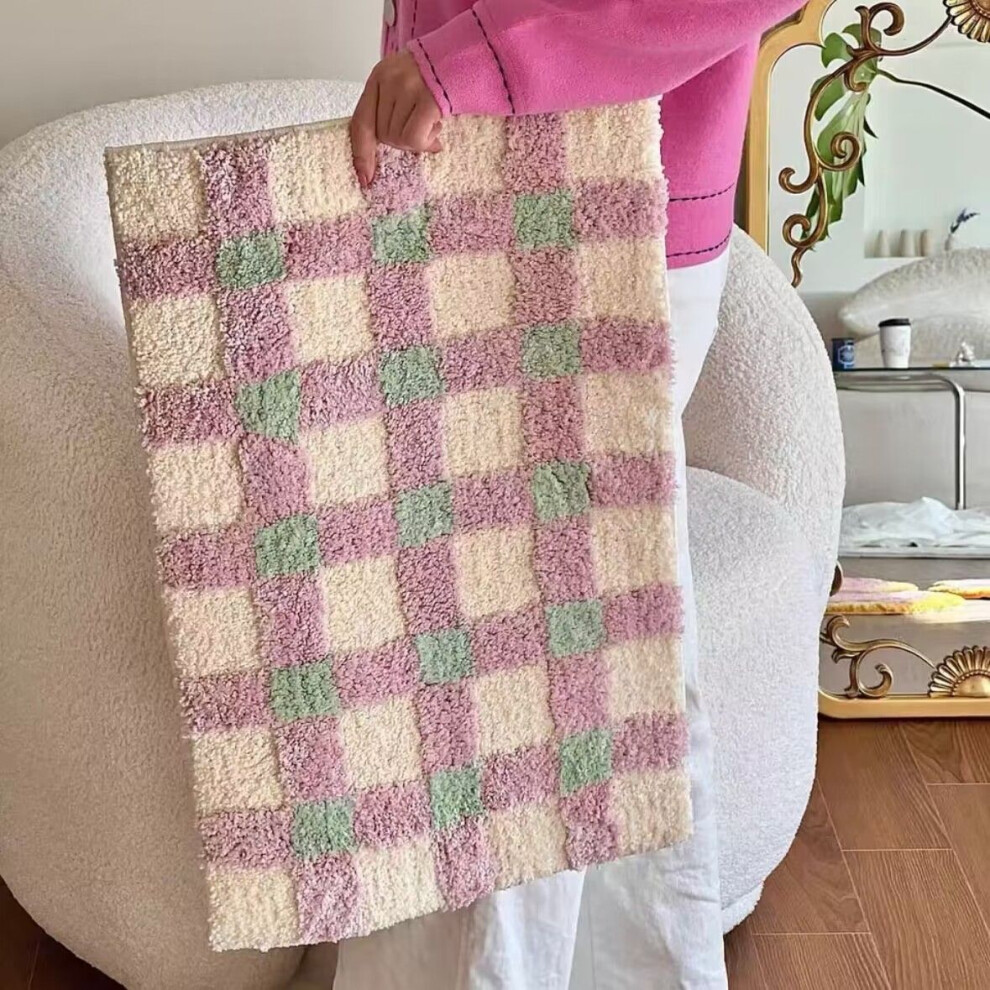 (Lattice B, 60X90cm 23.6X35.4in) Chessboard imitation cashmere household bathroom floor mat, water-absorbing, dirt-resistant and non-slip floor mat ca