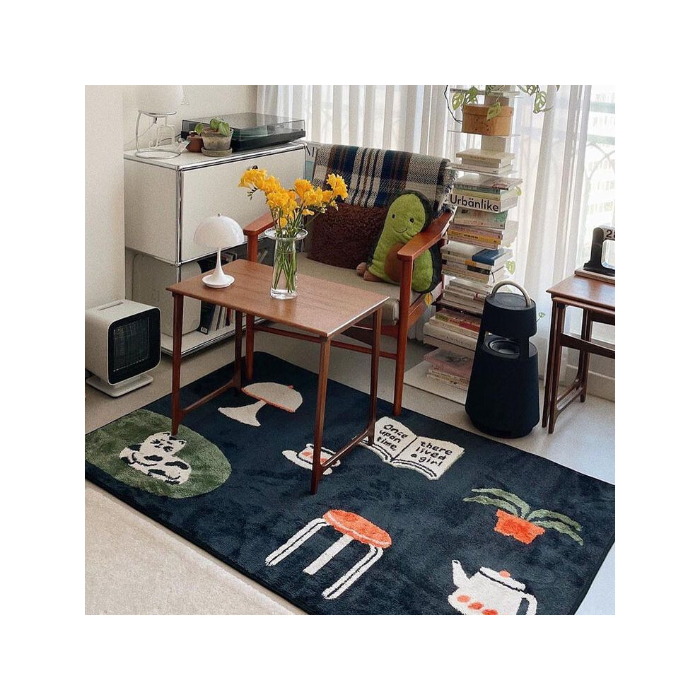 (Black pattern, 100X150cm 39.3X59in) Fun and funny bedroom bedside blanket household living room sofa coffee table mat modern simple Nordic style room floor mat