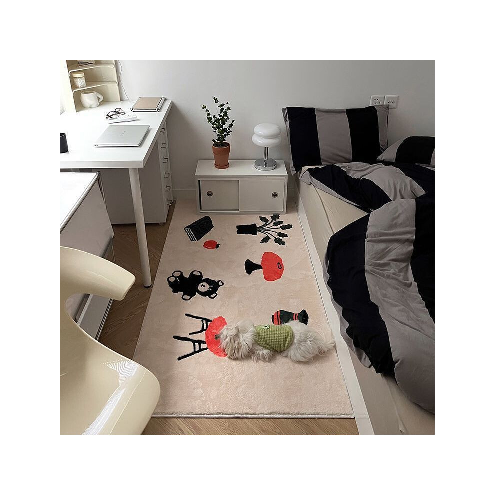 (White pattern, 60X90cm 23.6X35.4in) Fun and funny bedroom bedside blanket household living room sofa coffee table mat modern simple Nordic style room floor mat