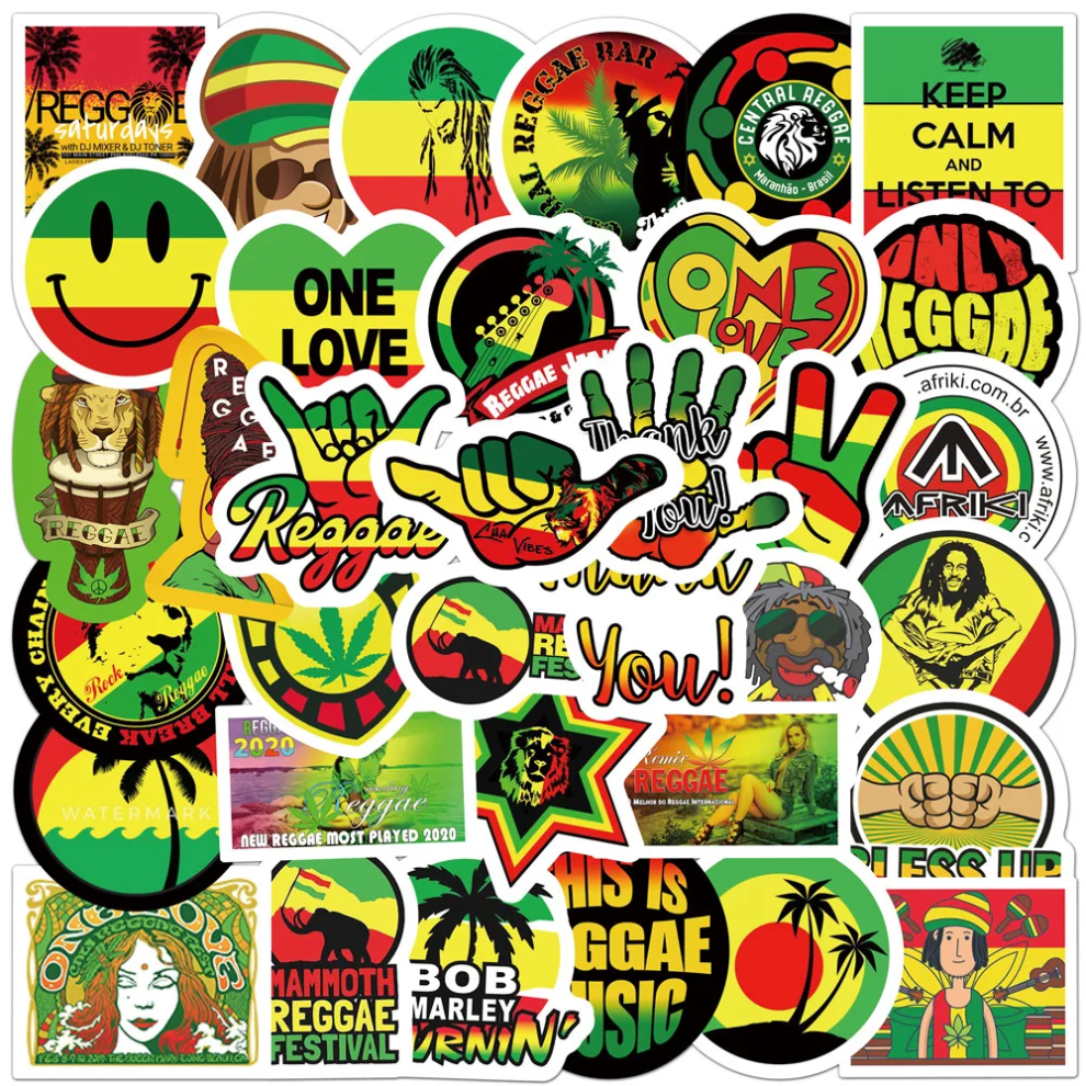 (MULTICOLOR) 50Pcs Reggae Stickers Rasta DIY Stickers Scrapbooking Phone Luggage Skateboard Waterproof Decals