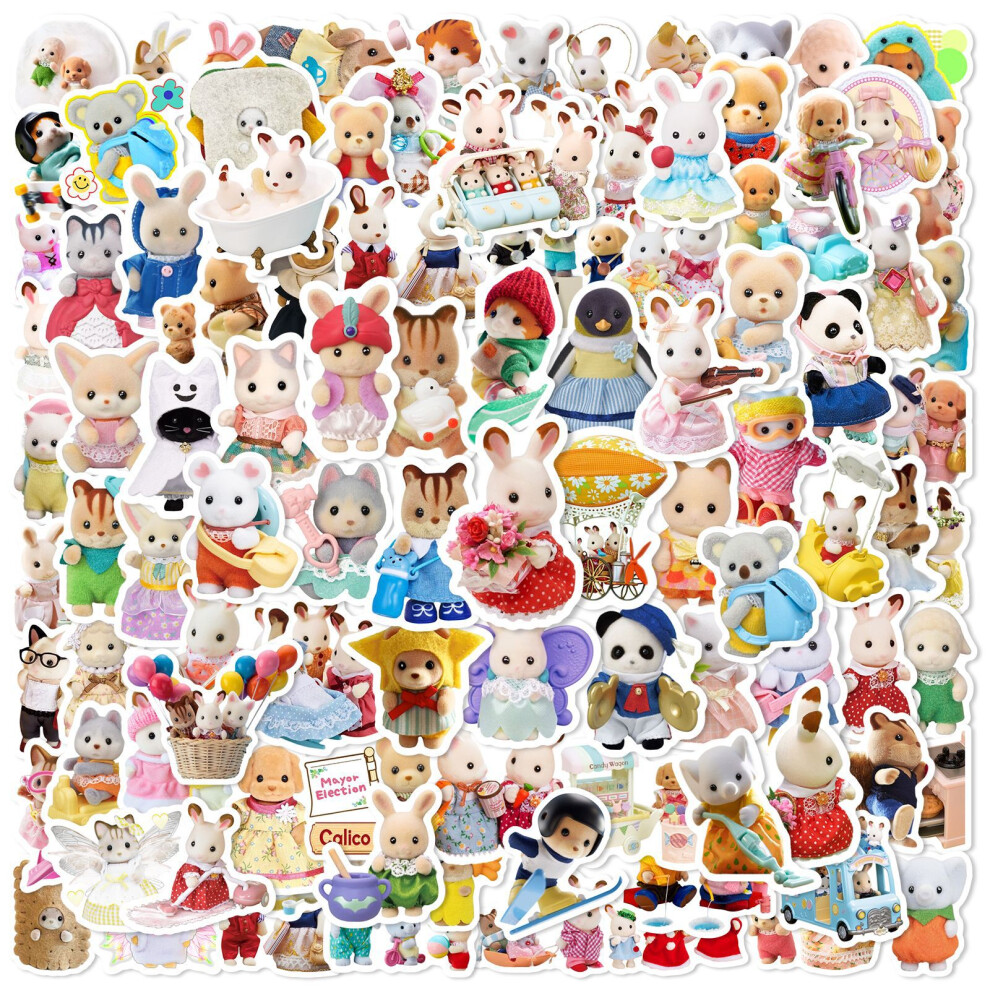 (MULTICOLOR) 100pcs Cute Cartoon Small Calico Critters Stickers DIY Stickers Scrapbooking Phone Luggage Skateboard Waterproof Decals
