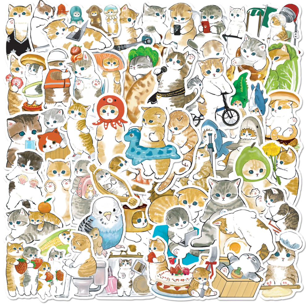 (MULTICOLOR) 50Pcs Cartoon Cat Stickers Cute Kitten DIY Stickers Scrapbooking Phone Luggage Skateboard Decorative Waterproof Graffiti Decals