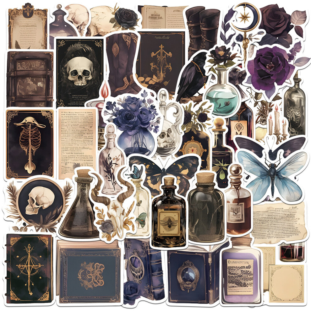 (MULTICOLOR) 50Pcs Halloween Bottle Labels Stickers Retro Horror Gothic Magic Potion Vintage Decals Suitcase Scrapbooking Laptop Stickers