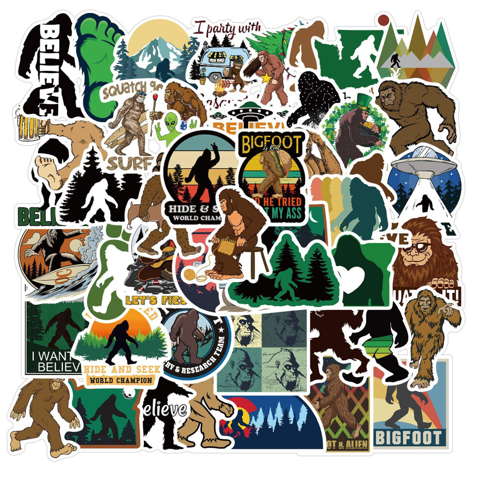 (MULTICOLOR) 50Pcs Bigfoot Outdoor Nature Vinyls Stickers Sasquatch DIY Stickers Scrapbooking Phone Luggage  Decorative Waterproof Decals