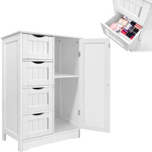 White Freestanding Bathroom Cabinet - 4 Drawers + 1 Door, Engineered Wood, Adjustable Shelf, 30D x 56W x 82H cm
