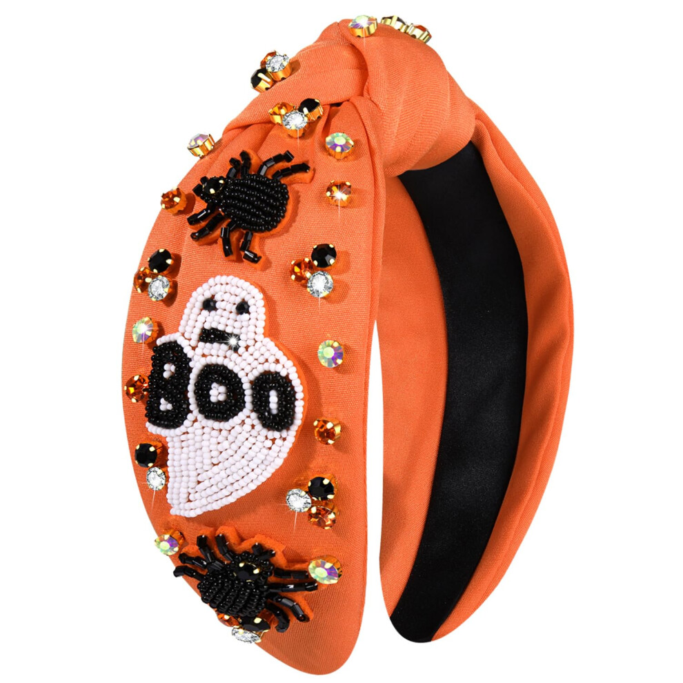 NVENF Bandeau d'Halloween pour femme - Bandeau nou    en perles de cristal - Orn    de perles - Citrouille - Bonbons au ma   s - Strass - Bijou