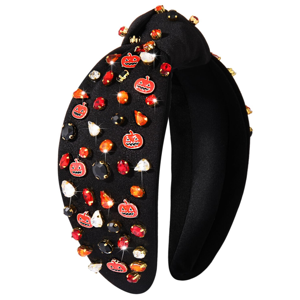 NVENF Bandeau d'Halloween pour femme - Bandeau nou    en perles de cristal - Orn    de perles - Citrouille - Bonbons au ma   s - Strass - Bijou