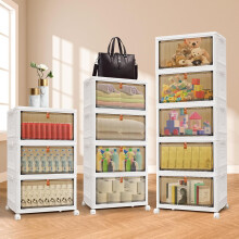 21 Liters * 3 Tier Storage Bins with Lids, Large Plastic Stackable Toy Storage Box, Foldable Storage Containers with Wheels, 39x28x59cm