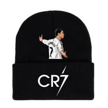 (StyleC)Cristiano Ronaldo gestrickte schwarze Mütze CR7 Druck Hut warme Alltagsgeschenke für Fans