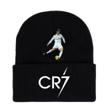 (StyleA)Cristiano Ronaldo gestrickte schwarze Mütze CR7 Druck Hut warme Alltagsgeschenke für Fans