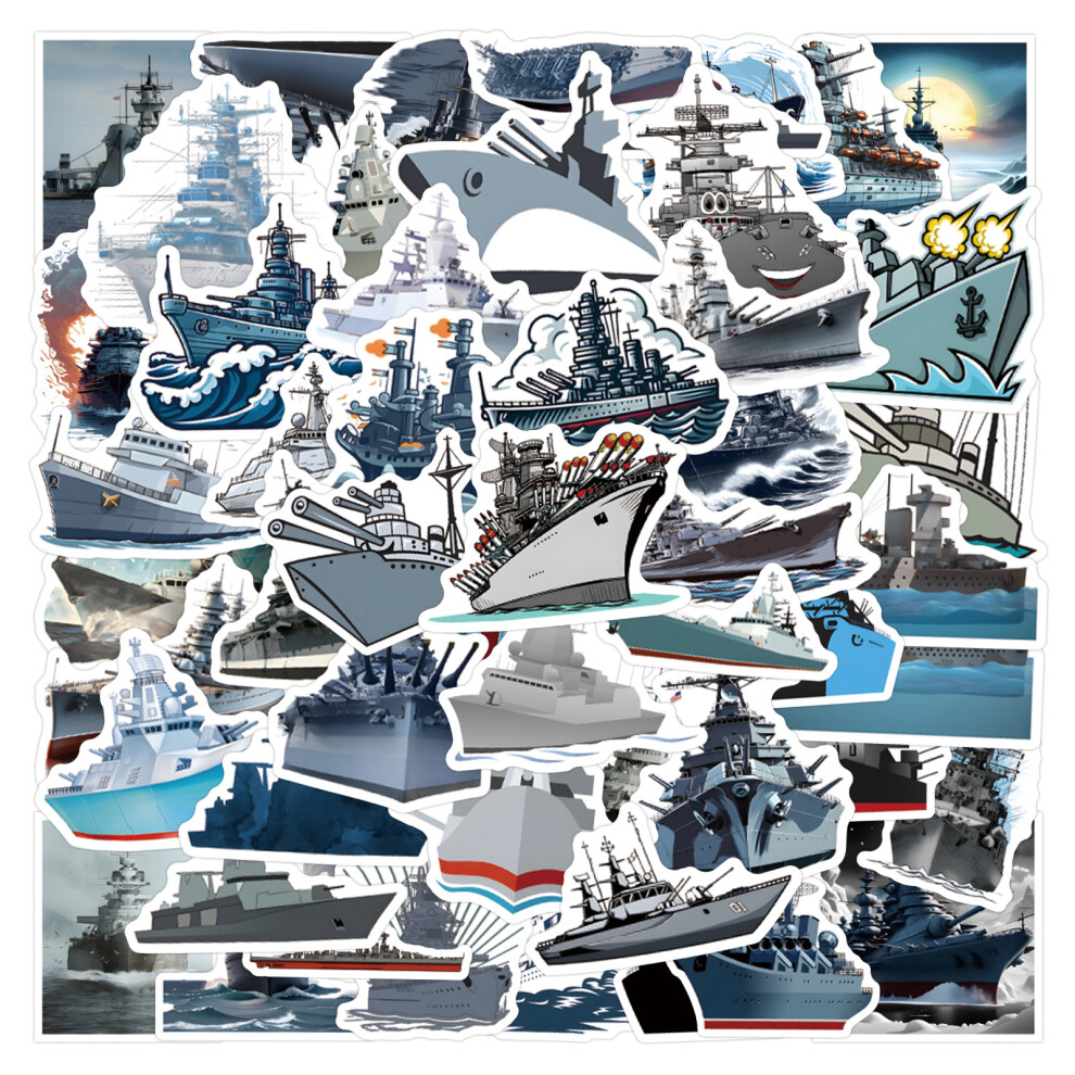 (MULTICOLOR) 55Pcs Battleship Stickers Warship DIY Stickers Scrapbooking Phone Luggage Skateboard Waterproof Graffiti Decals